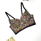 Soutien-gorge corset ajustable avec perles et cristaux colorés, style polygone court, avec baleines en strass, vêtement d'extérieur